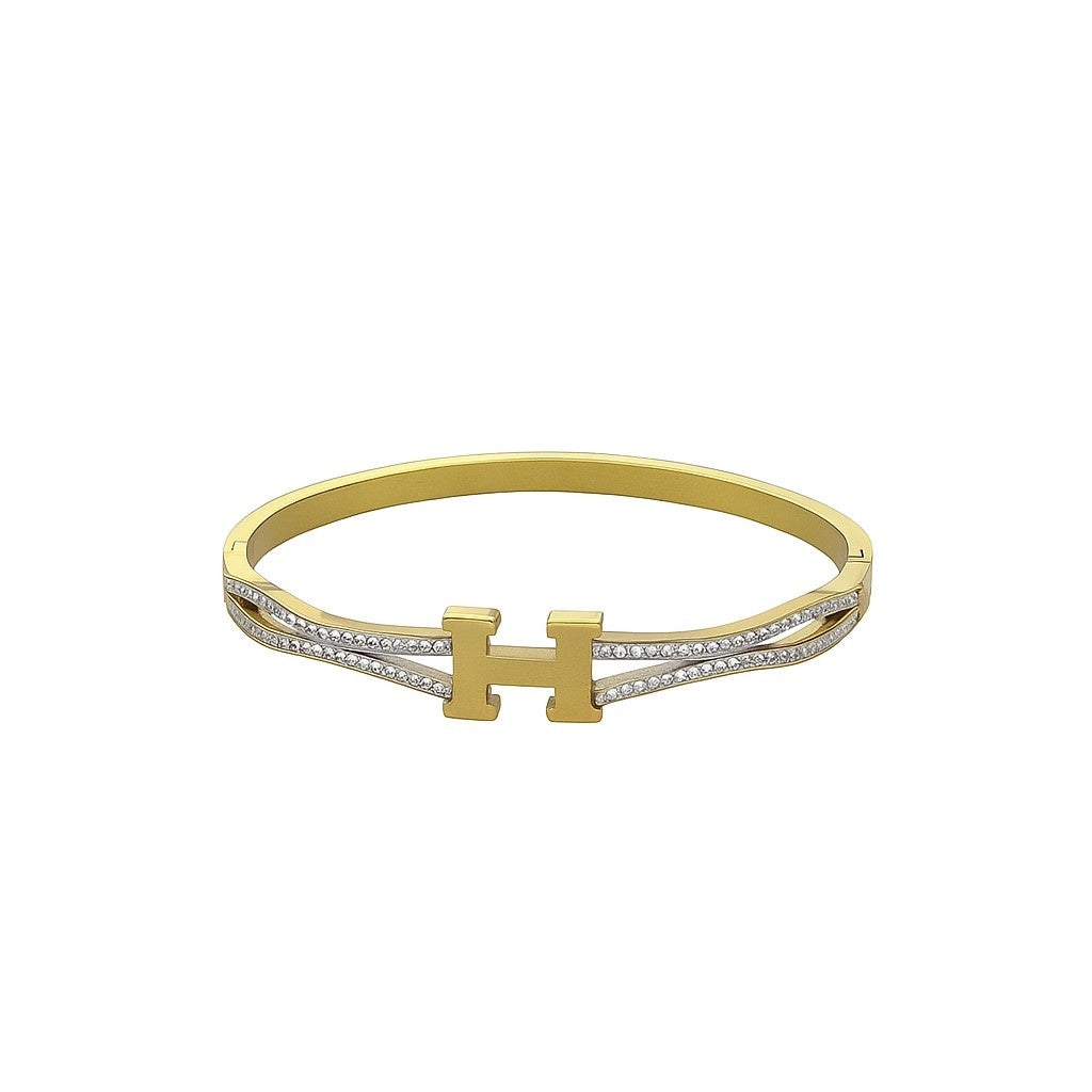 H Initial Gold-Tone Designer Bangle | Elegant Alphabet Bracelet
