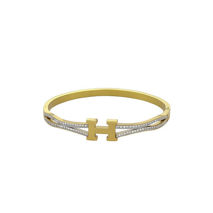 H Initial Gold-Tone Designer Bangle | Elegant Alphabet Bracelet