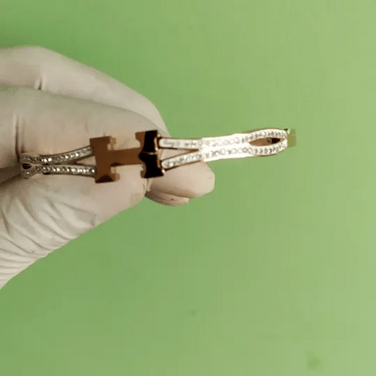 H Initial Gold-Tone Designer Bangle | Elegant Alphabet Bracelet