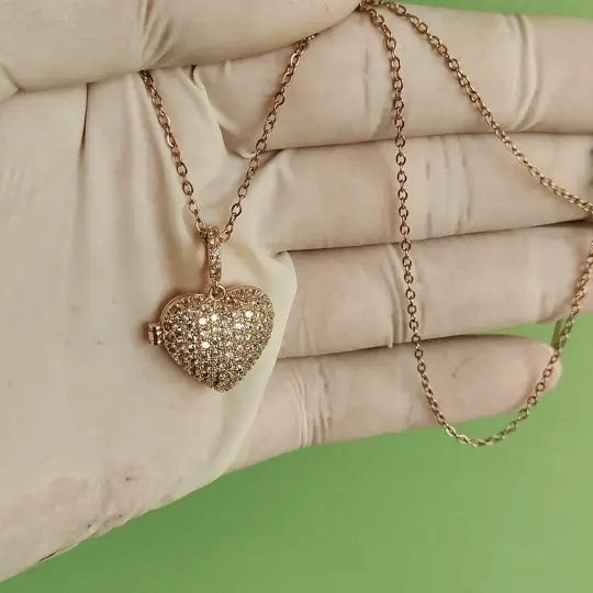 Heart Crystal Gold-Tone Pendant Necklace | Sparkling Love Locket