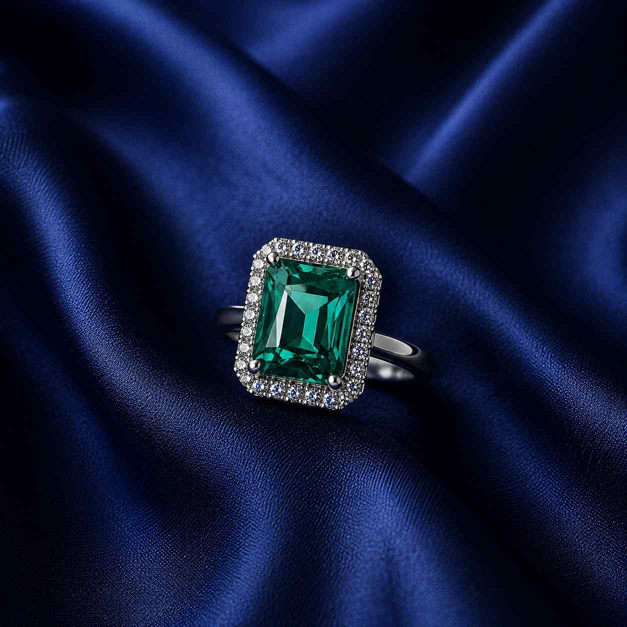 Adjustable Emerald Green Crystal Halo Ring