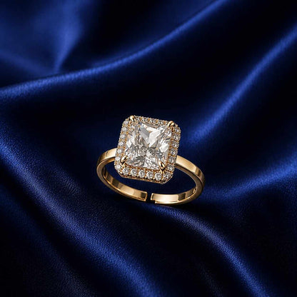Adjustable Elegant Champagne Crystal Halo Ring