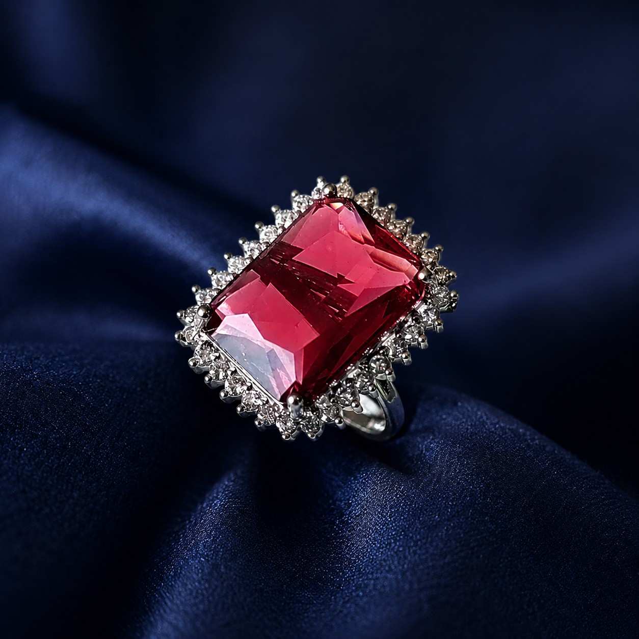 Adjustable Luxury Ruby Pink Stone AD Ring