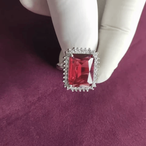 Adjustable Luxury Ruby Pink Stone AD Ring