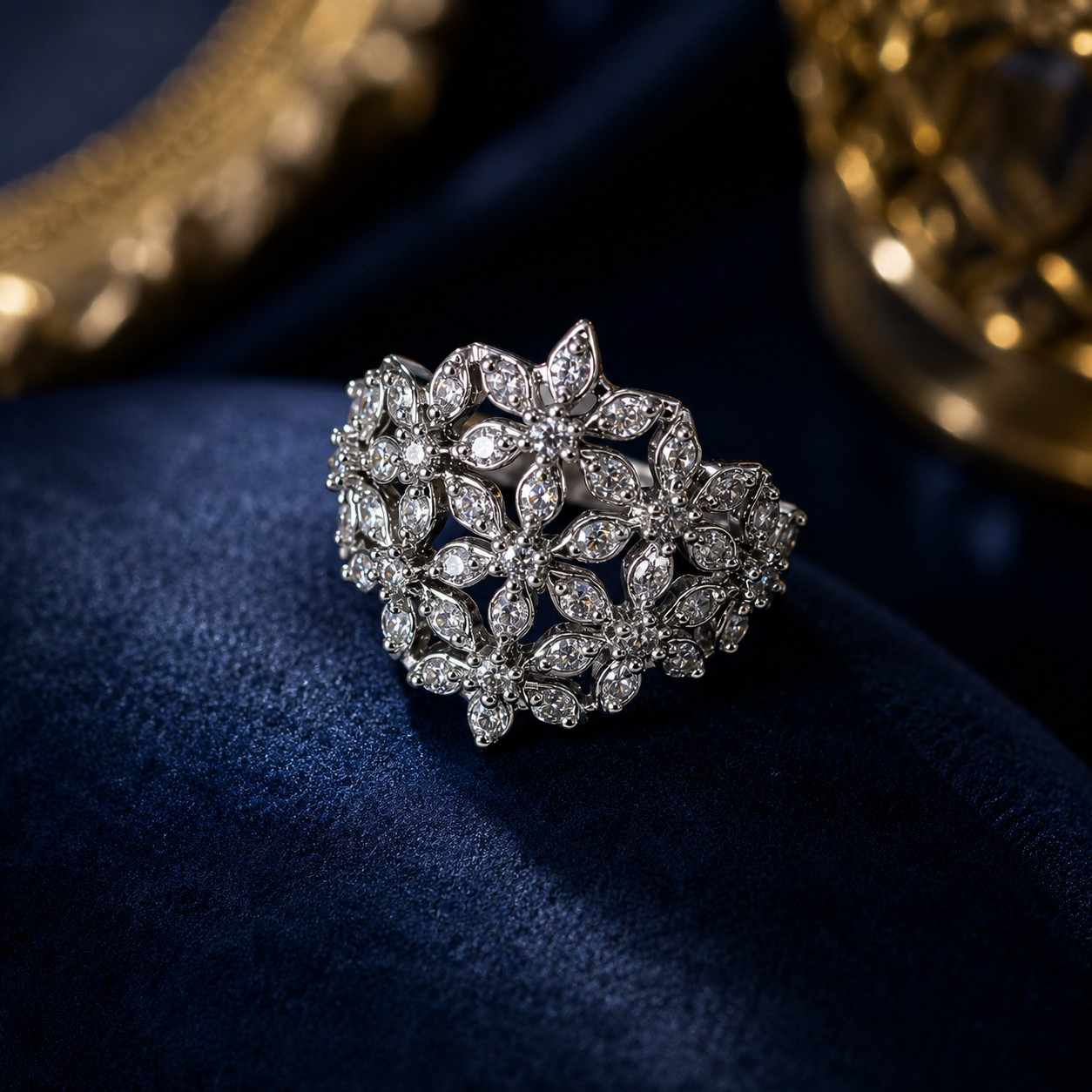 Adjustable Luxury Floral AD Ring