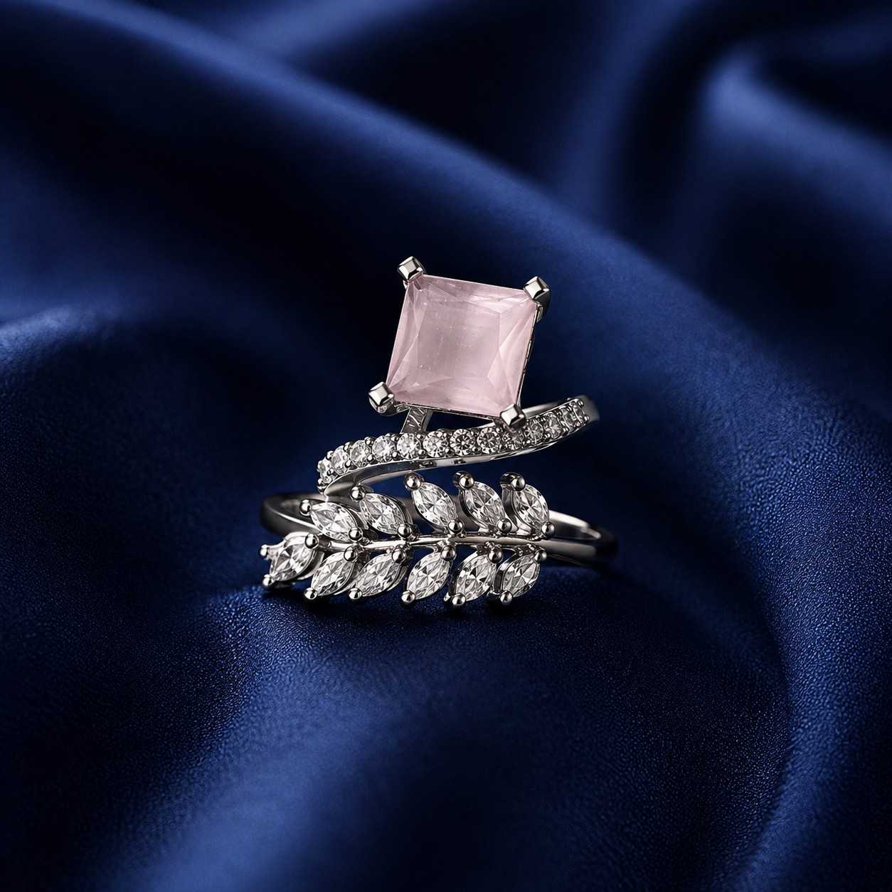 Adjustable Pink Stone Leaf Design AD Ring