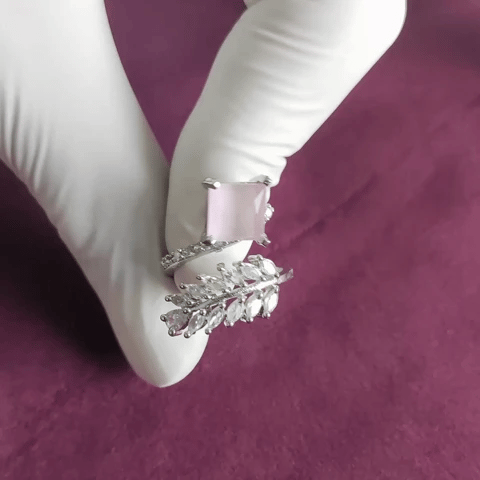 Adjustable Pink Stone Leaf Design AD Ring