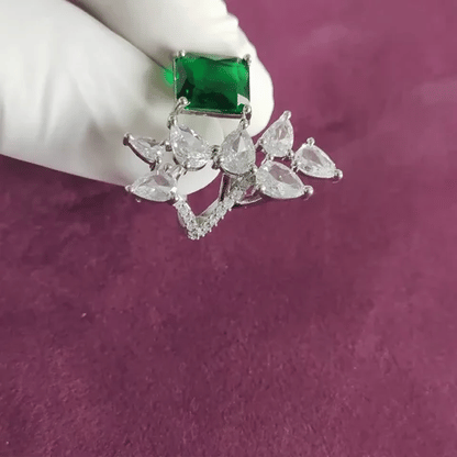Adjustable Emerald Green Stone Designer AD Ring