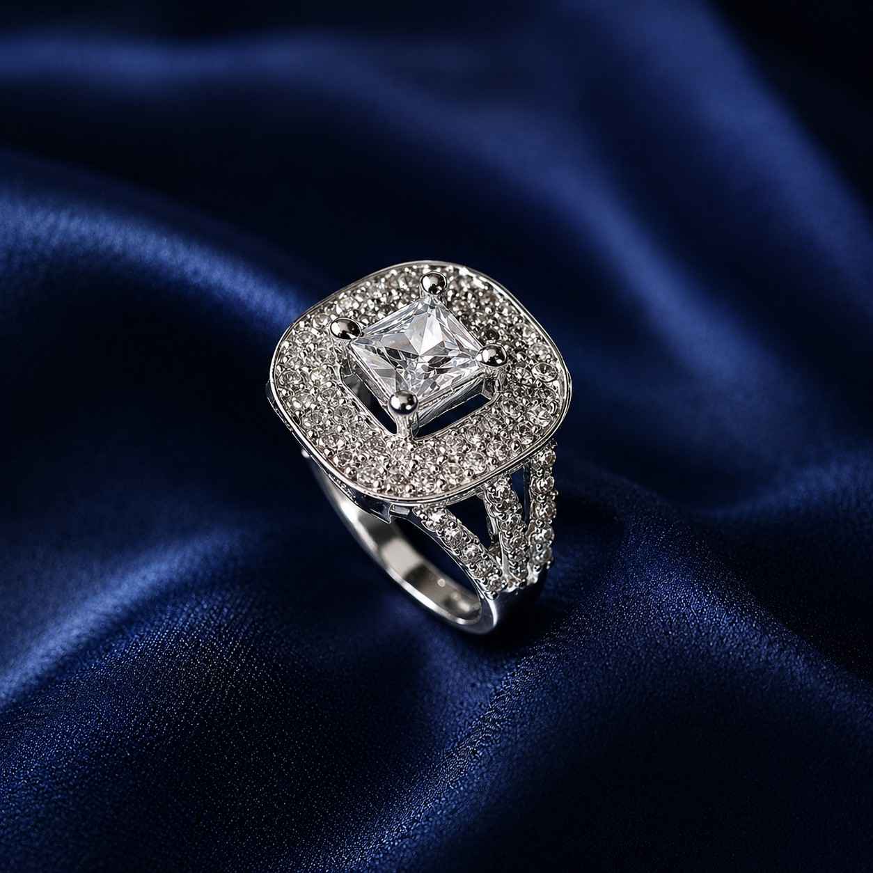Adjustable Luxury Square Cut AD Ring