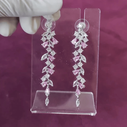 Pink Floral AD Long Earrings