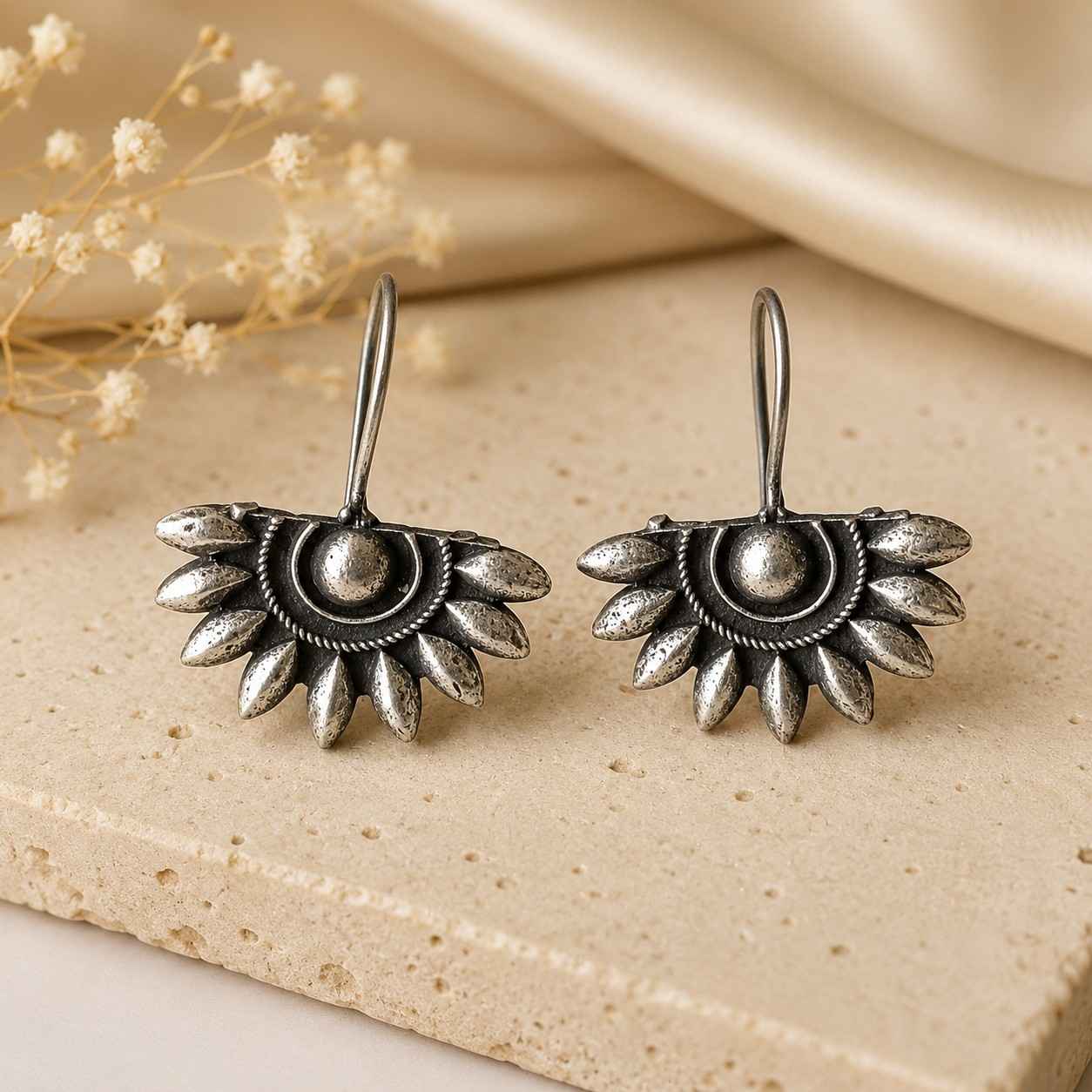 Sunburst Oxidised Brass Earrings