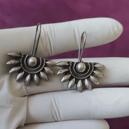 Sunburst Oxidised Brass Earrings