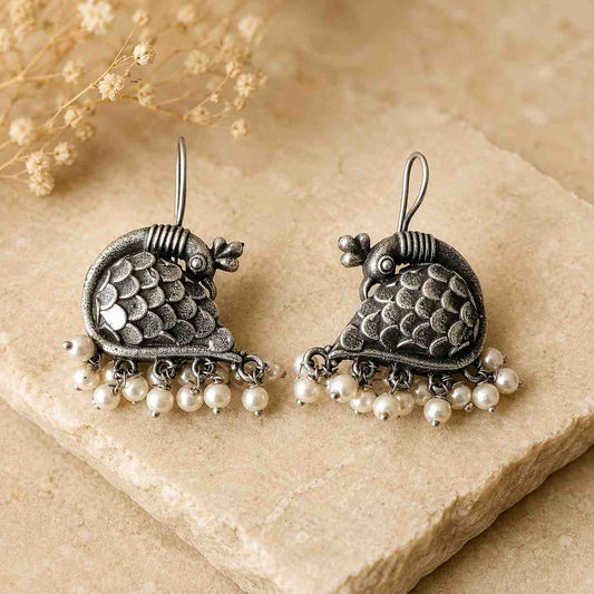 Peacock Pearl Brass Earrings
