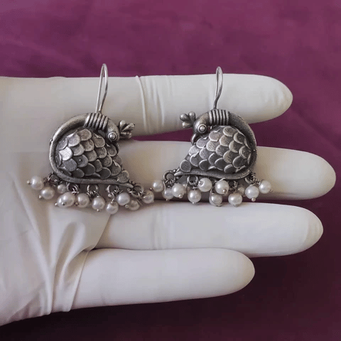 Peacock Pearl Brass Earrings