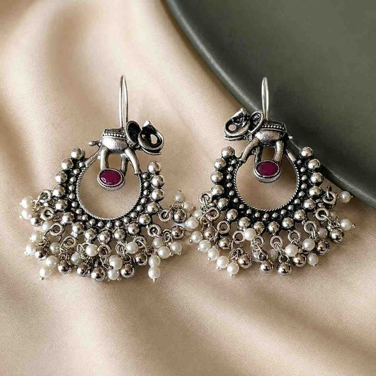 Elephant Pearl Brass Earrings