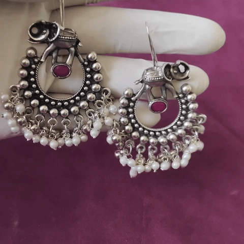 Elephant Pearl Brass Earrings