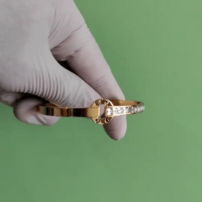 Circle Motif Gold-Tone Bracelet with Square Stones