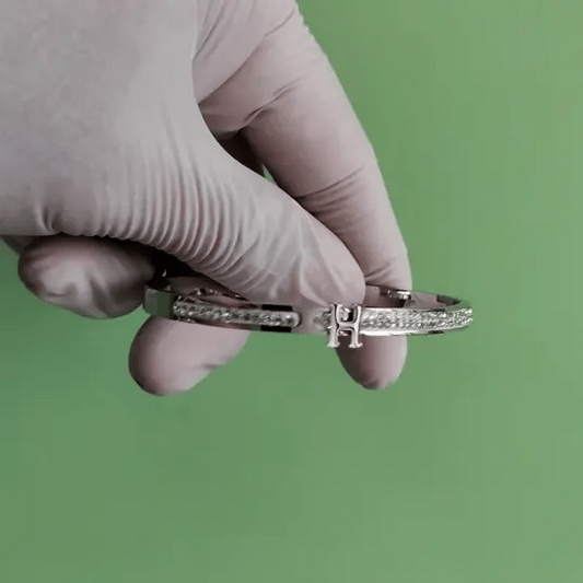 Silver-Tone 'H' Initial Bracelet with Sparkling Stones