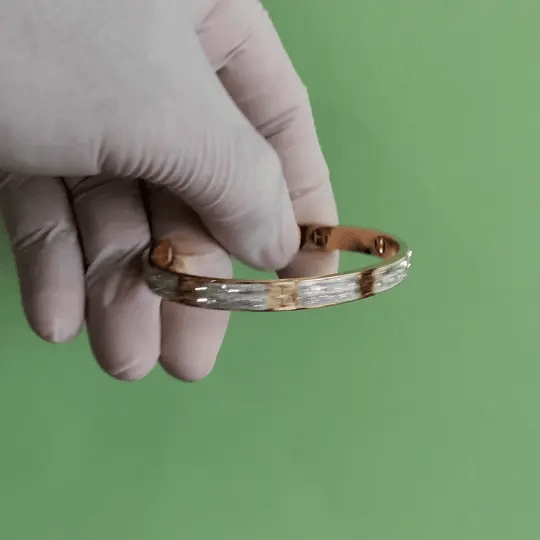 Gold-Tone Open Cuff 'H' Design Bracelet with Sparkling Stones