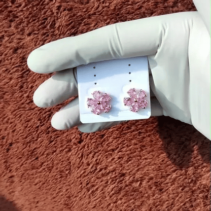 Pink Floral Stud Earrings with Gold-Tone Finish – Elegant Women’s Jewelry