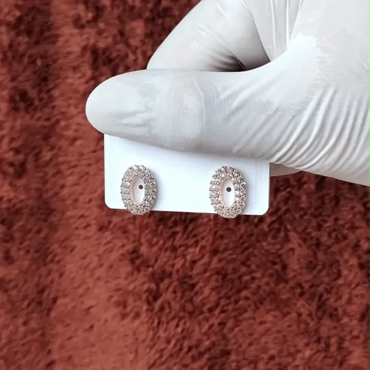 Oval Crystal Stud Earrings – Elegant Gold-Tone Sparkle Design for Women